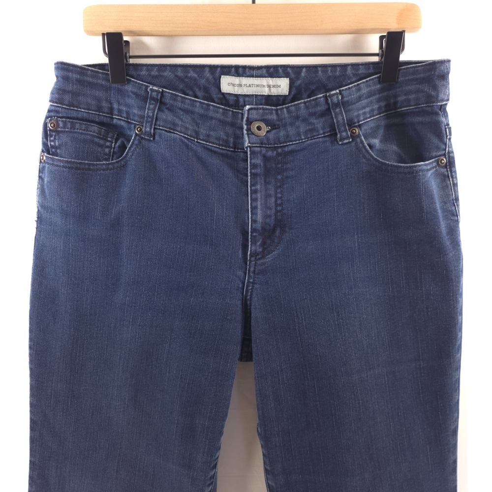 Chico's Women Jeans Platinum Denim 1.5 L Dark Blue Straight Leg Stretch 79384